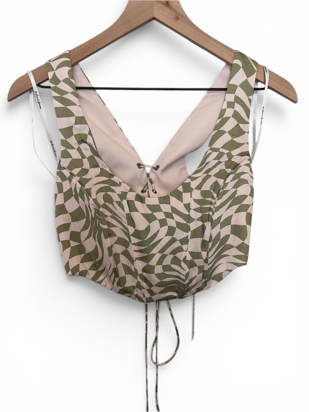 New For Love & Lemons Fairycore Retro Abstract Lace-Up back Crop Top.